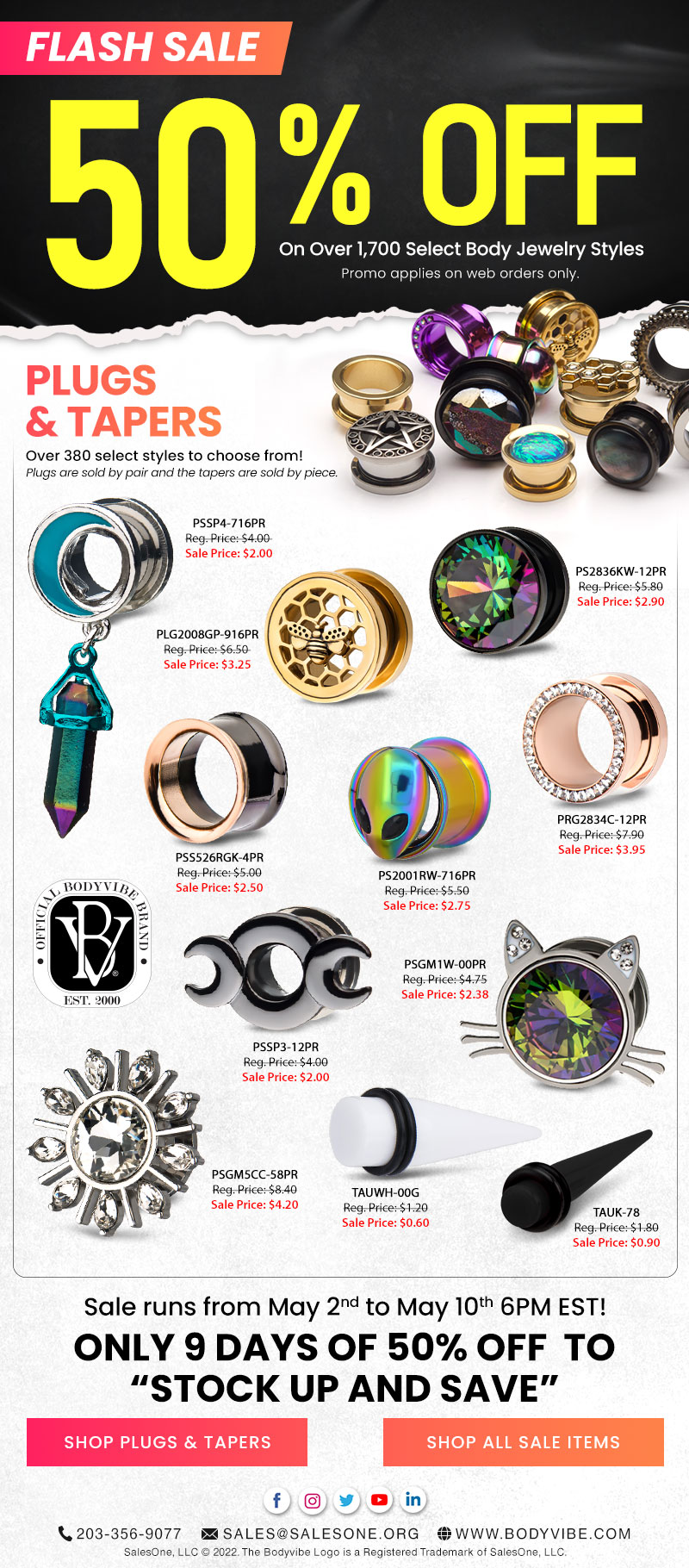 9-Day Flash Sale - 50% OFF! 1,700+ Select Body Jewelry Styles.