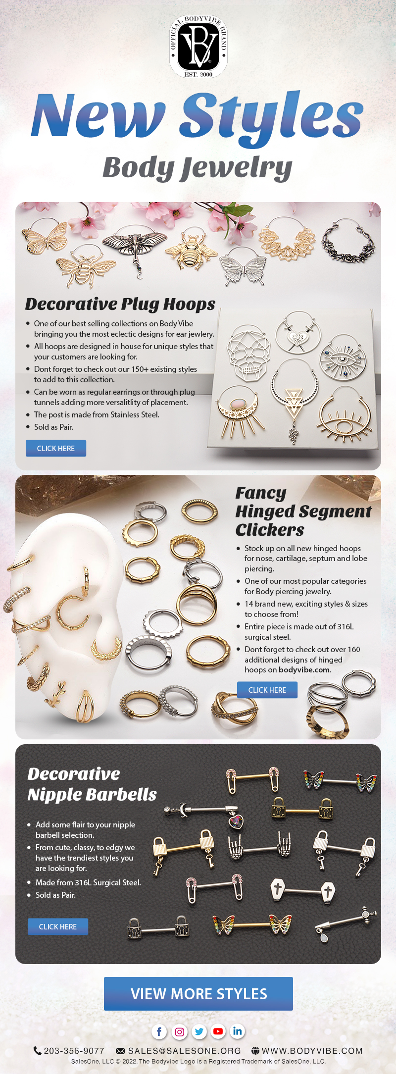 New Styles In Stock - Plug Hoops, Hinged Segment Clickers and more.