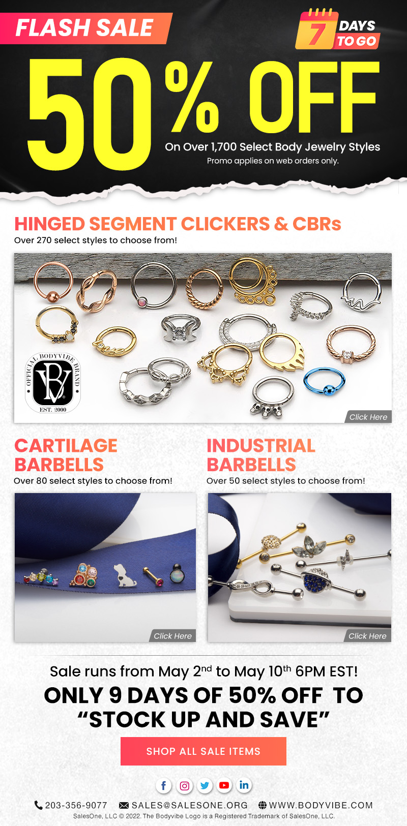 9-Day Flash Sale - 50% OFF! 1,700+ Select Body Jewelry Styles.