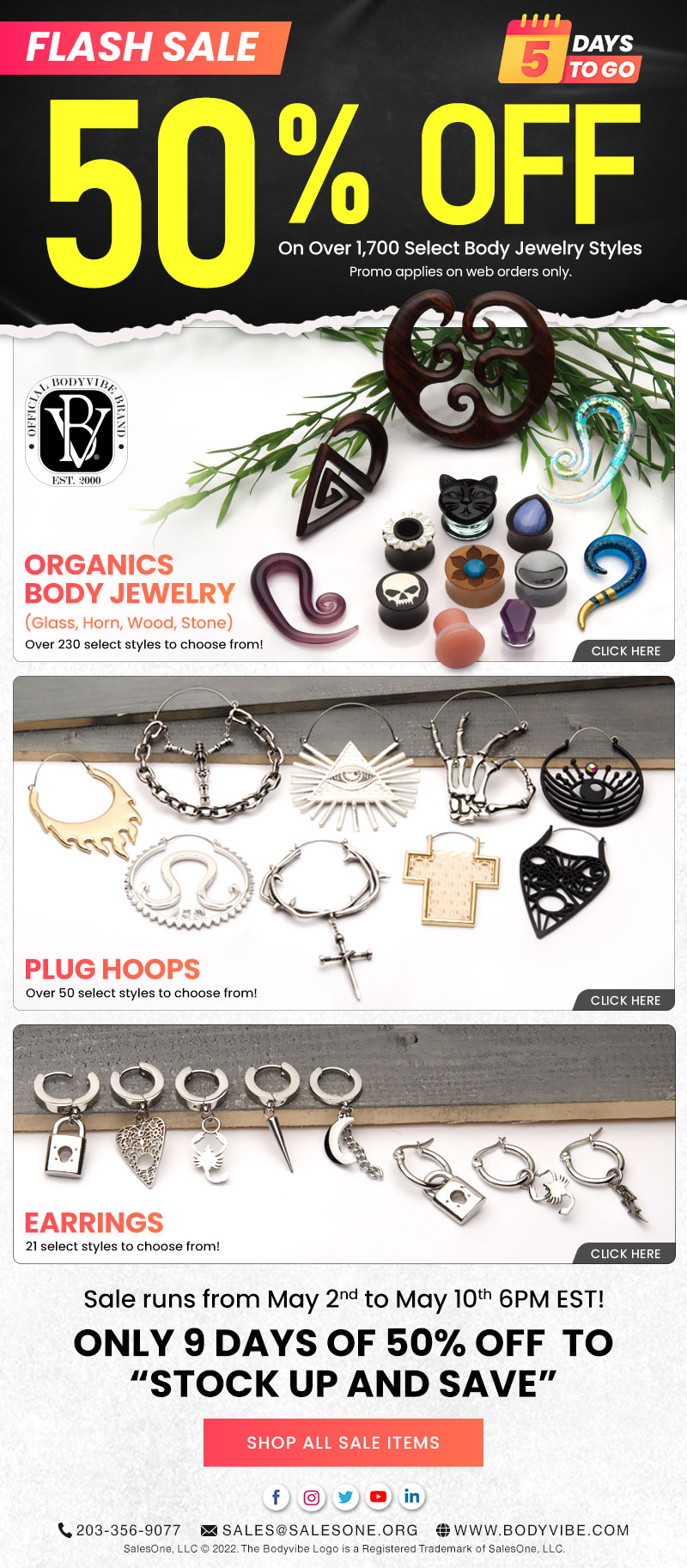 9-Day Flash Sale - 50% OFF! 1,700+ Select Body Jewelry Styles.