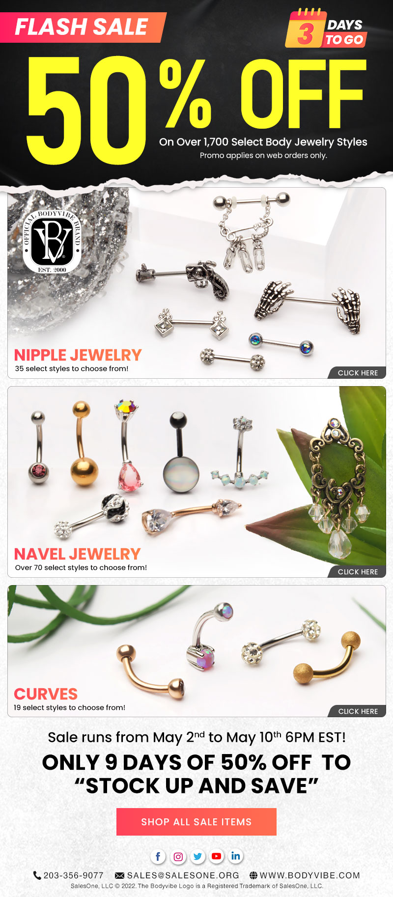 9-Day Flash Sale - 50% OFF! 1,700+ Select Body Jewelry Styles.