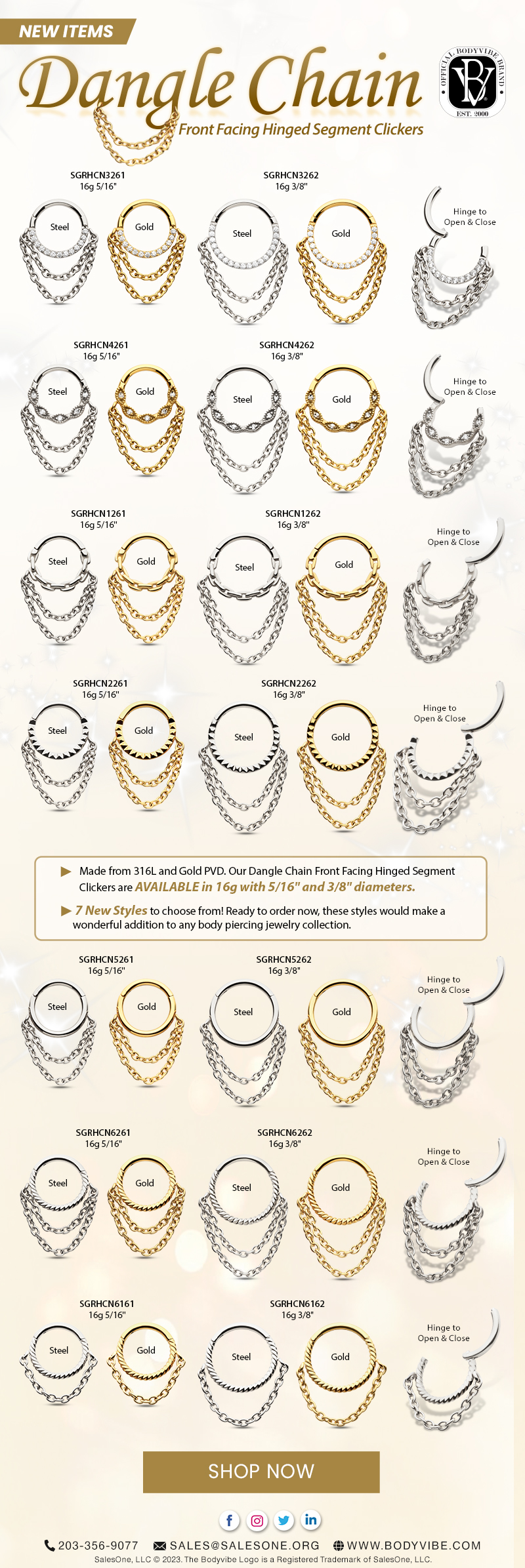 New In Stock: 7 Dangle Chain Hinged Segment Clickers