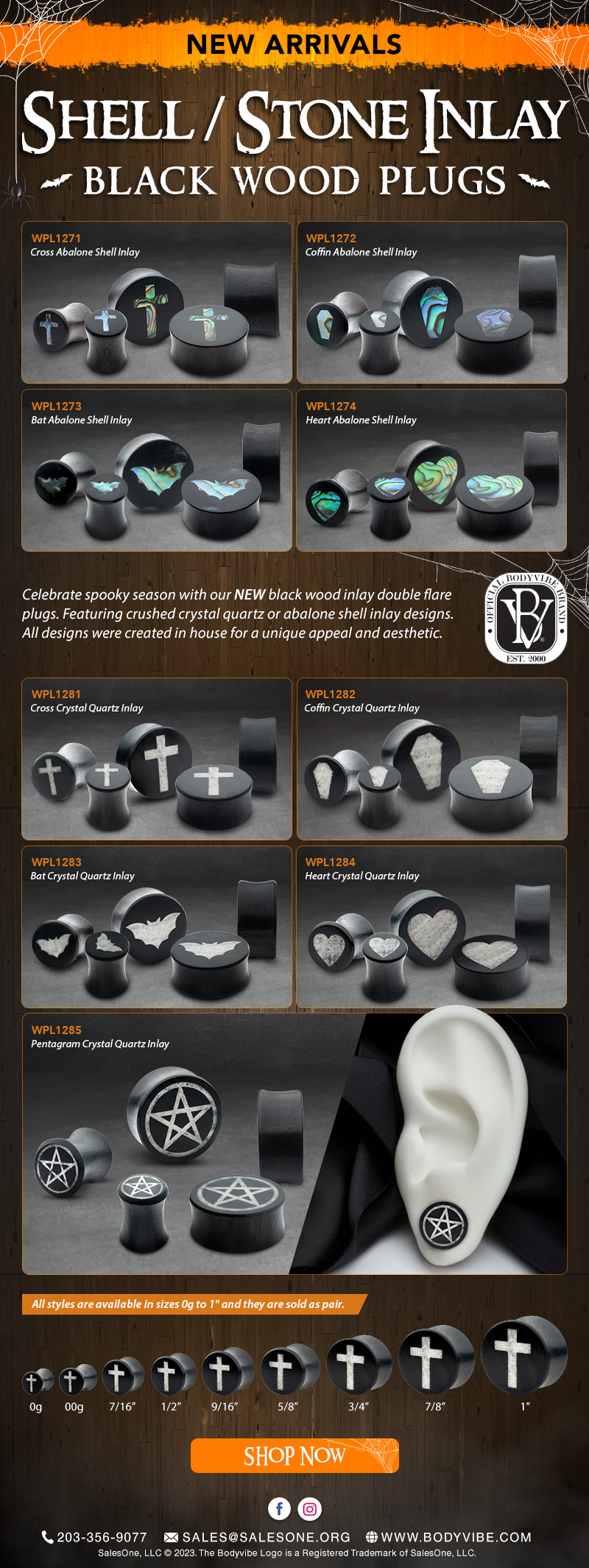 New Arrivals: Shell & Stone Inlay Black Wood Plugs 