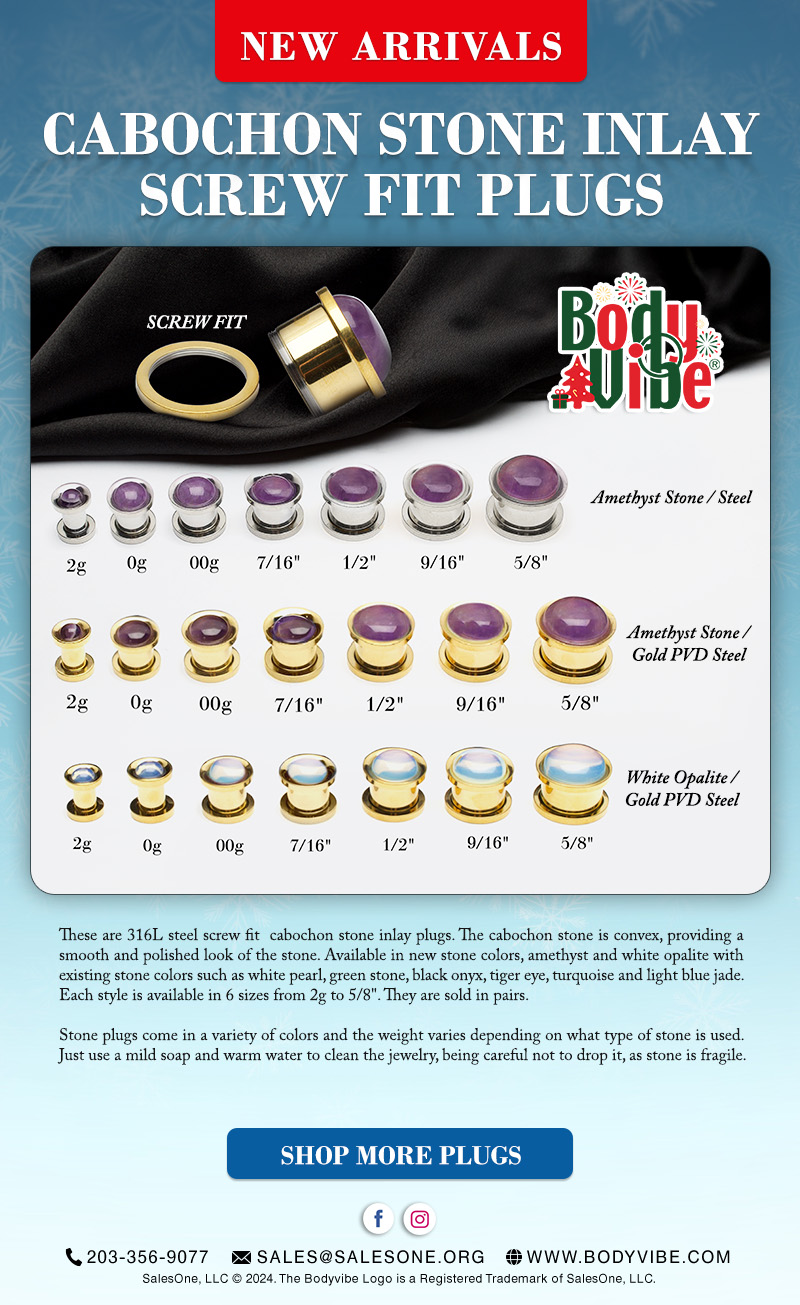 New In Stock: Cabochon Stone Inlay Screw Fit Plugs