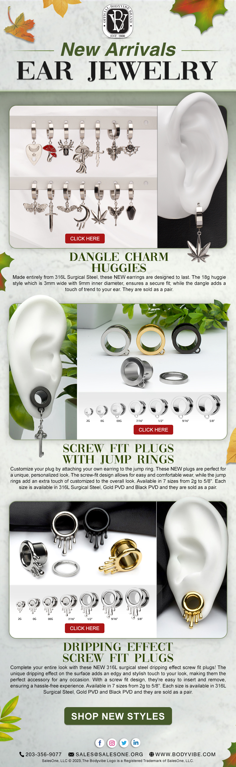 New Arrivals: Dangle Charm Huggies and Screw Fit Plugs