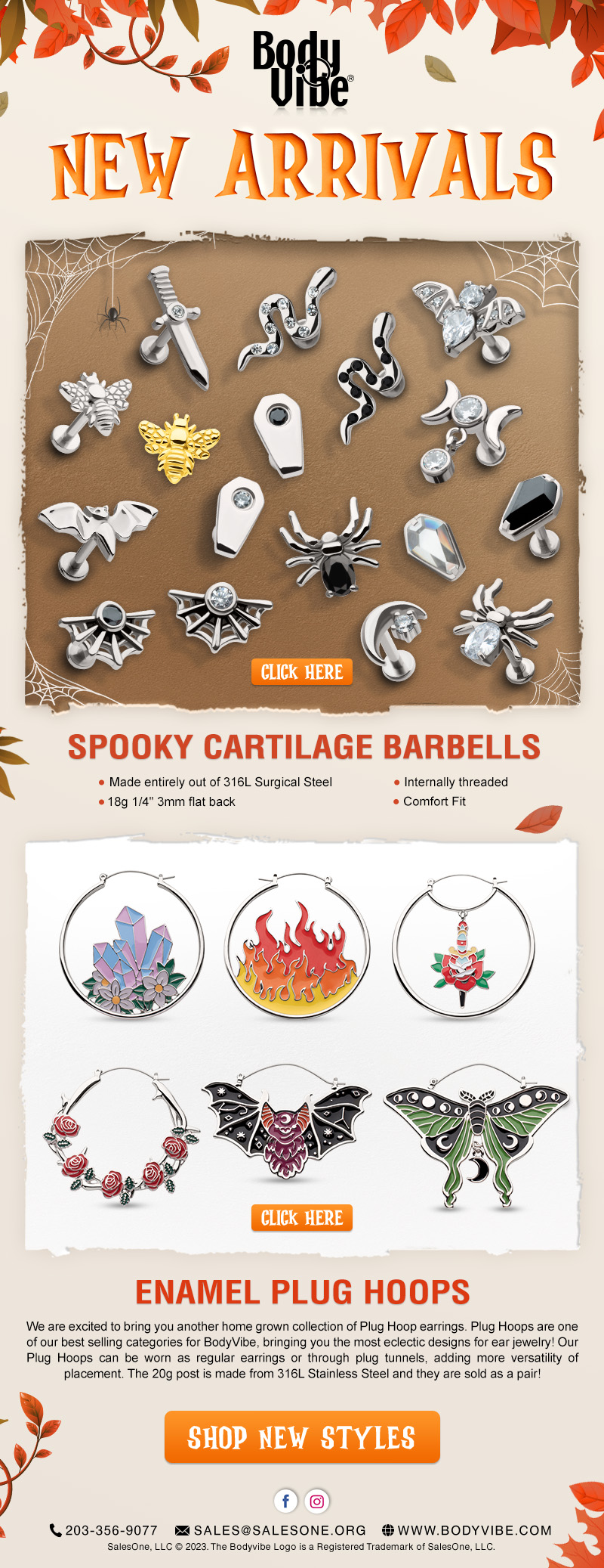 New Arrivals: Spooky Cartilage Barbells and Enamel Plug Hoops