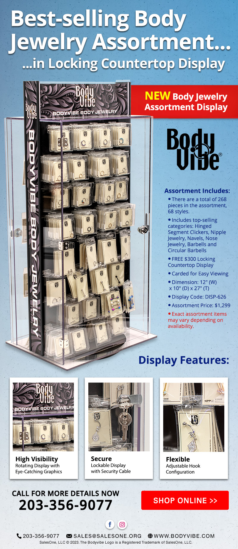 New Body Jewelry Assortment in Locking Countertop Display